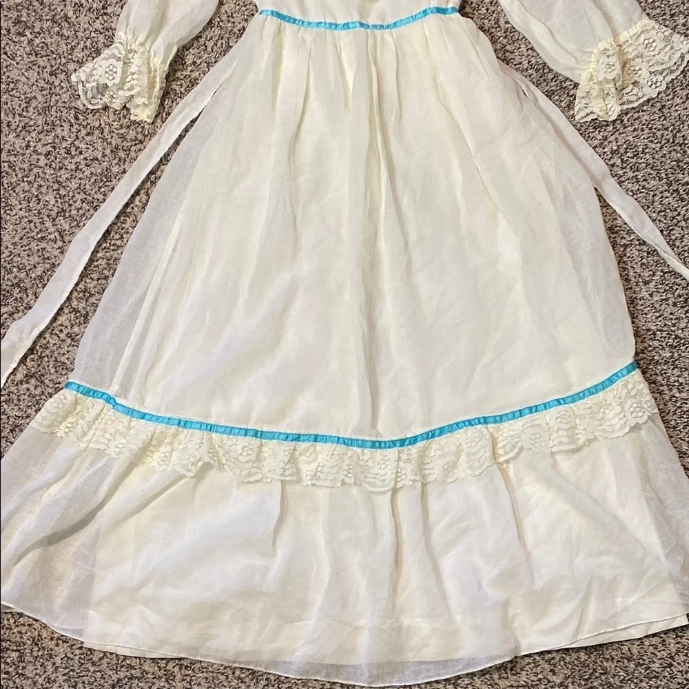 Vintage White and Blue Ruffled Tiered Bridal Gown
